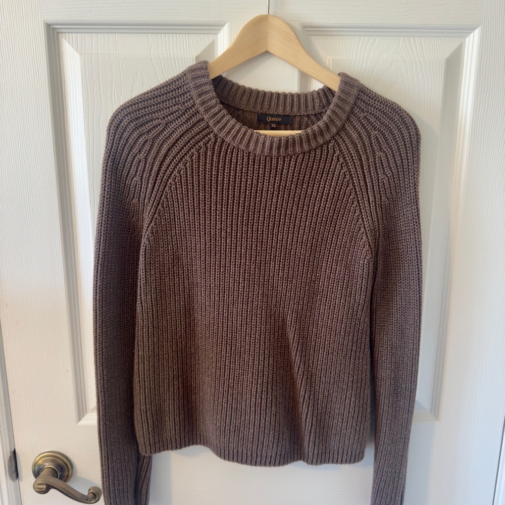 Quince Women’s Cotton Fisherman Sweater - SZ XS, Heather Brown